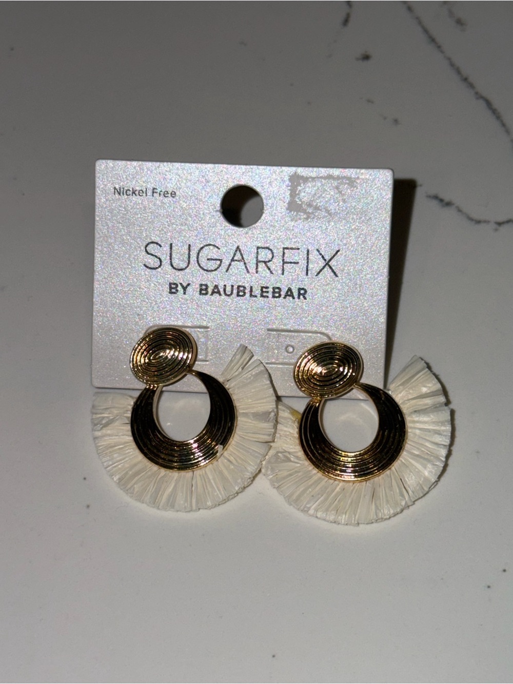 Sugarfix by BaubleBar Gold Hoop Earrings with Cream Fringe